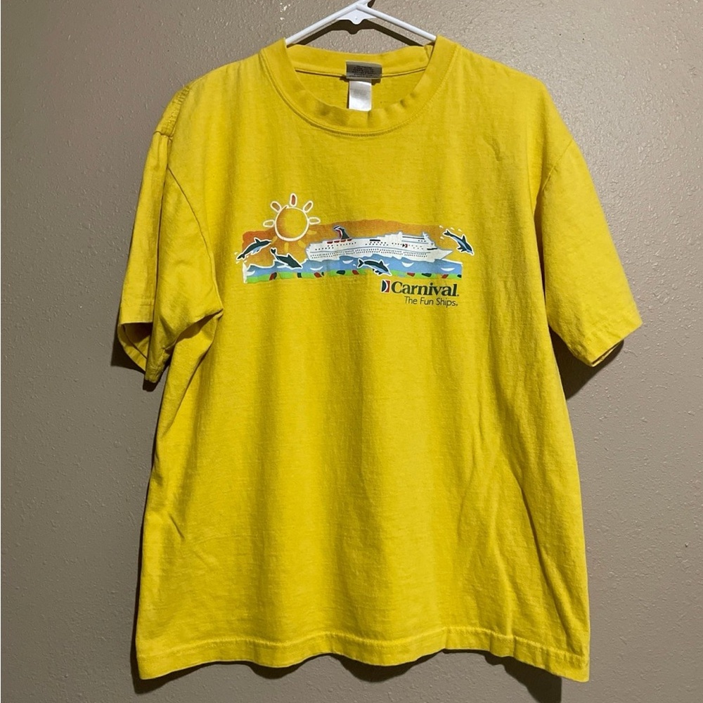 Vintage Carnival Cruise Sea Dolphin Graphic Yellow T-Shirt Adult L